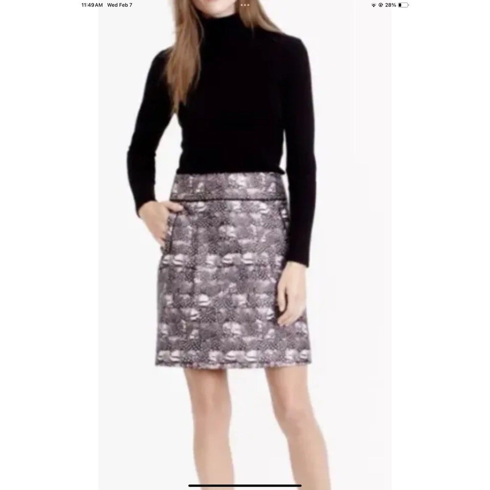 J. Crew Women's Black Gray Pencil Skirt in Feather Print E4464 Size 12